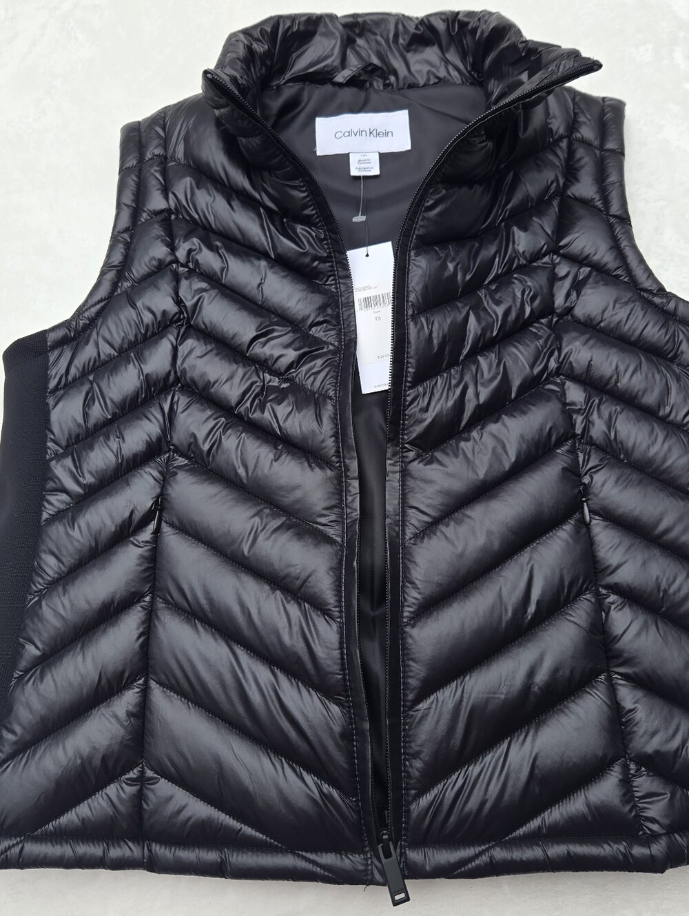 Calvin Klein Women's Black Quilted Puffer Vest with High Collar Size Large NWT